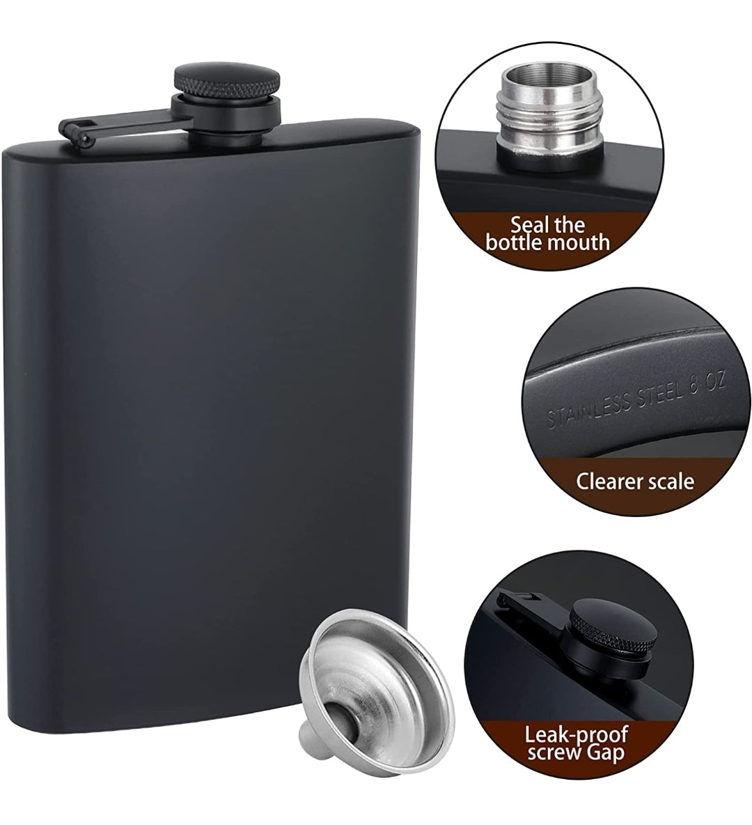 Custom Engraved 8oz Stainless Steel Flask (matte black)